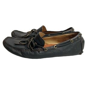 FRYE Men's Size 9 Russel Tie Black Leather Driving Loafers Boat Shoes Moc